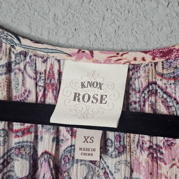 KNOX ROSE Floral Gauze Midi Dress Sz XS Peasant Tiered Boho Cottagecore  Paisley - Picture 6 of 9